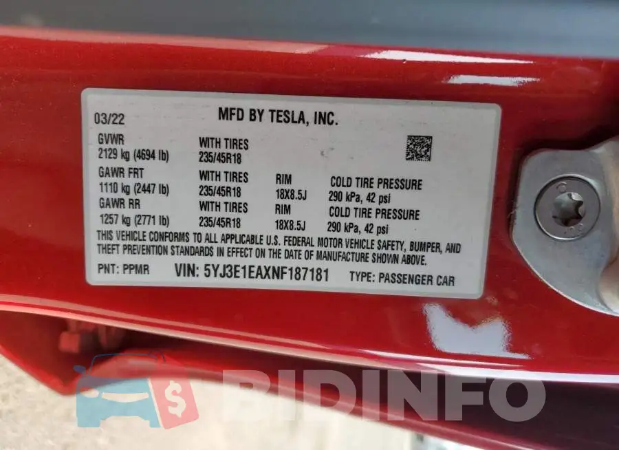5YJ3E1EAXNF187181 Photo# 13