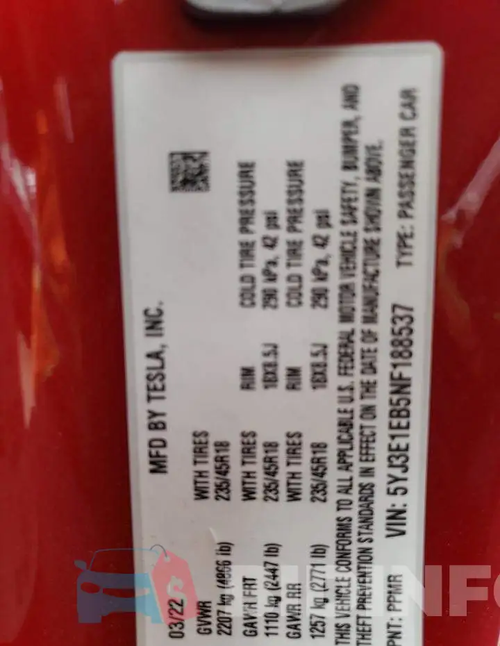 5YJ3E1EB5NF188537 Photo# 10