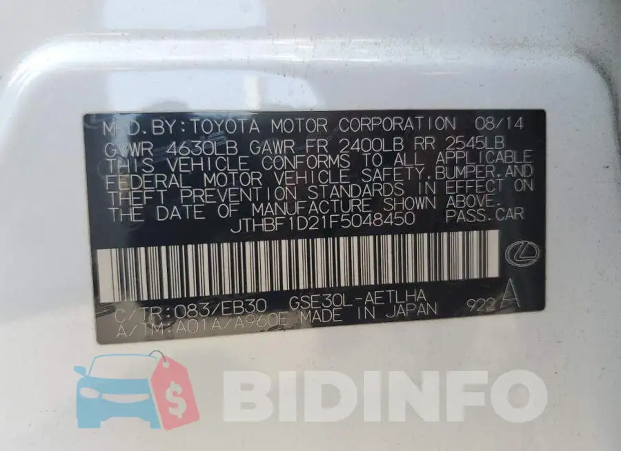 JTHBF1D21F5048450 Photo# 12