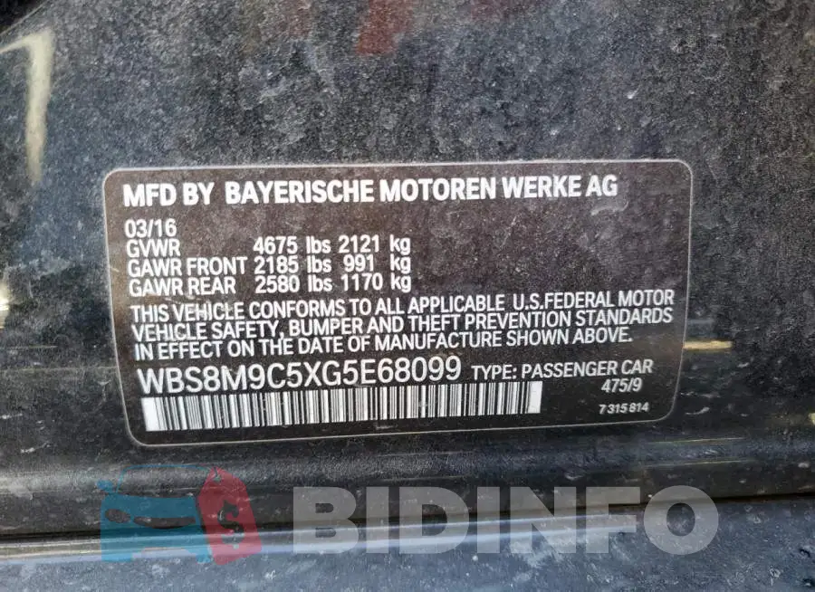 WBS8M9C5XG5E68099 Photo# 12