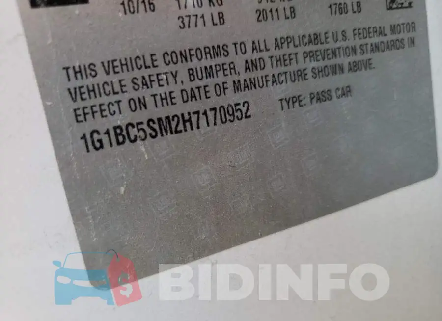 1G1BC5SM2H7170952 Photo# 12