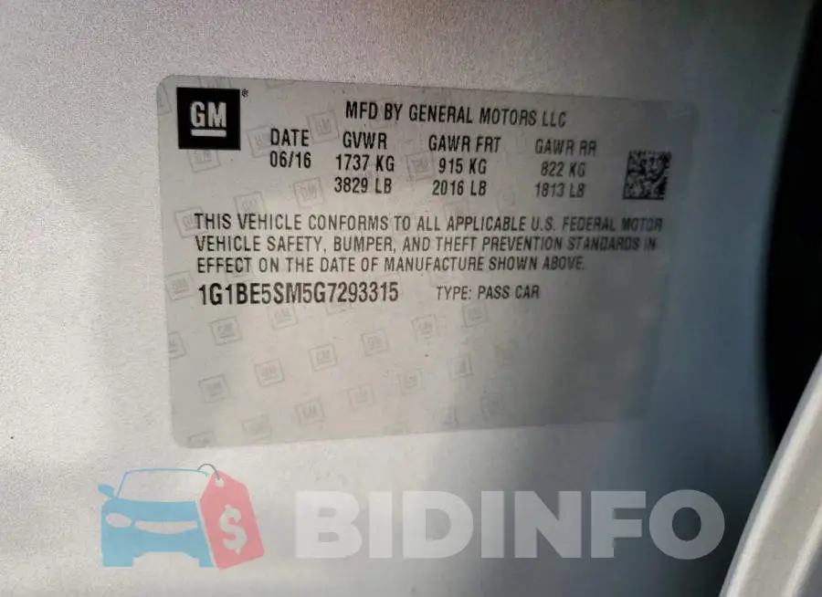 1G1BE5SM5G7293315 Photo# 12