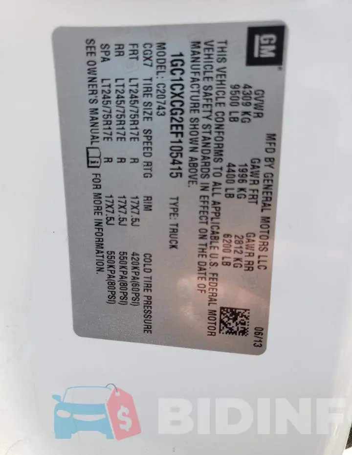 1GC1CXCG2EF105415 Photo# 12