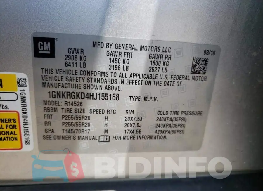 1GNKRGKD4HJ155168 Photo# 13