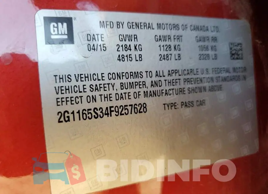 2G1165S34F9257628 Photo# 13