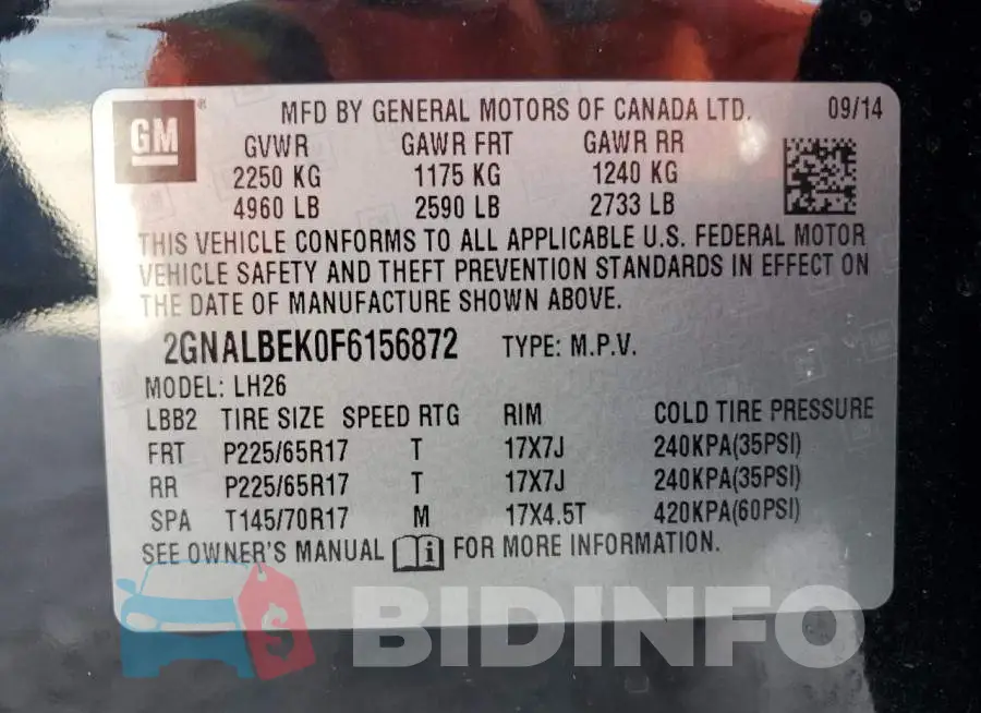 2GNALBEK0F6156872 Photo# 14