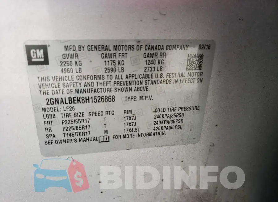2GNALBEK8H1526868 Photo# 14