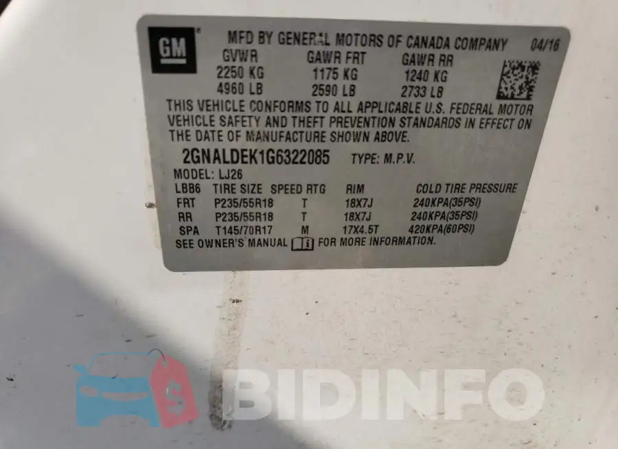 2GNALDEK1G6322085 Photo# 13