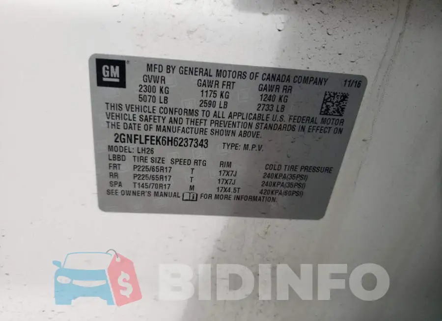 2GNFLFEK6H6237343 Photo# 13