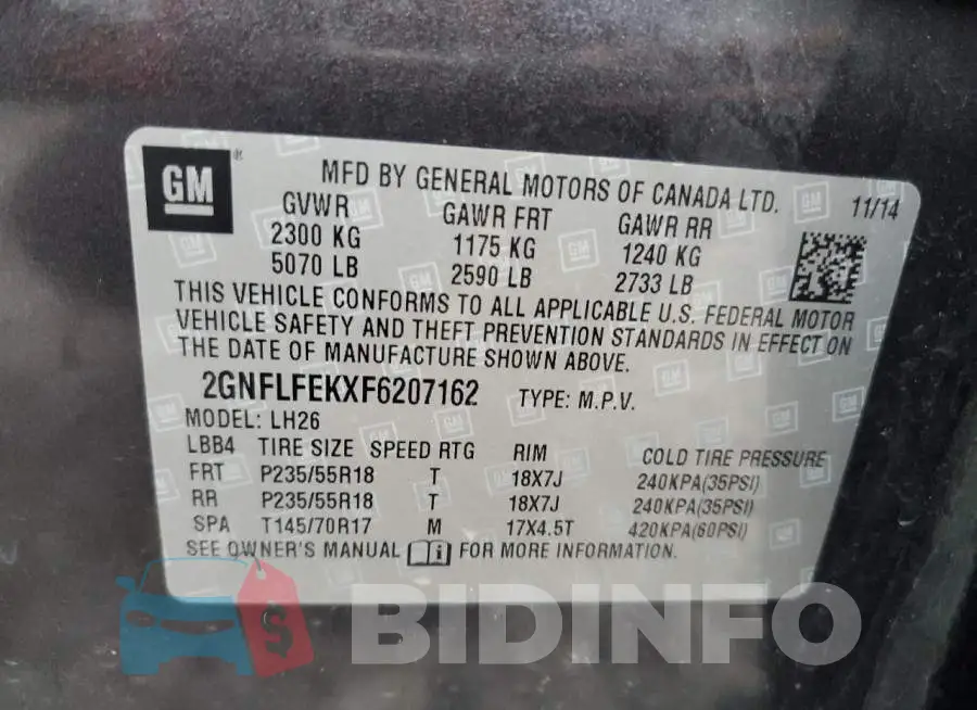 2GNFLFEKXF6207162 Photo# 13