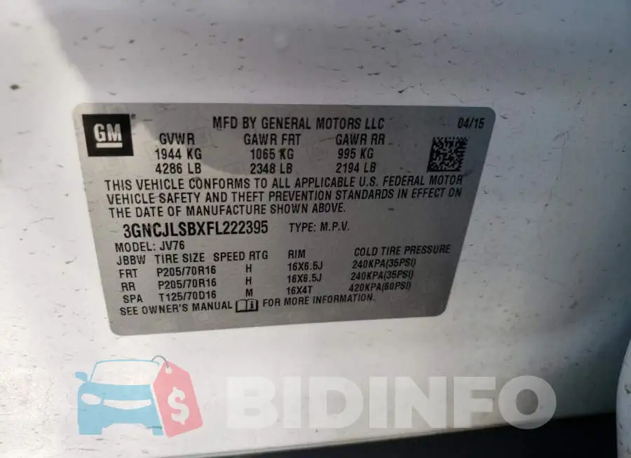 3GNCJLSBXFL222395 Photo# 12