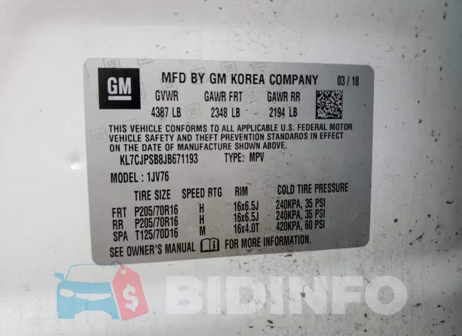 KL7CJPSB8JB671193 Photo# 13