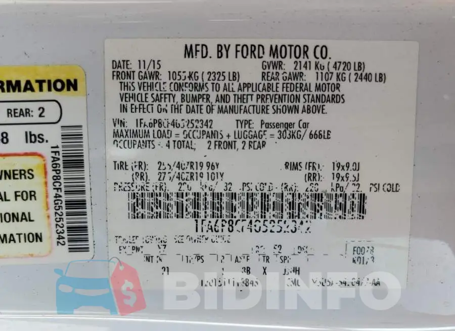 1FA6P8CF4G5252342 Photo# 13