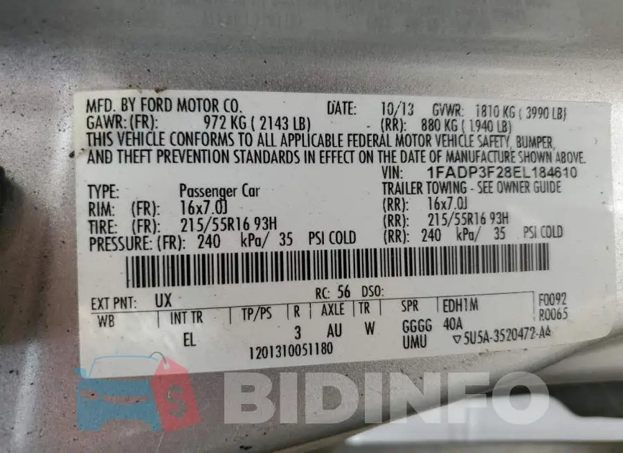 1FADP3F28EL184610 Photo# 13