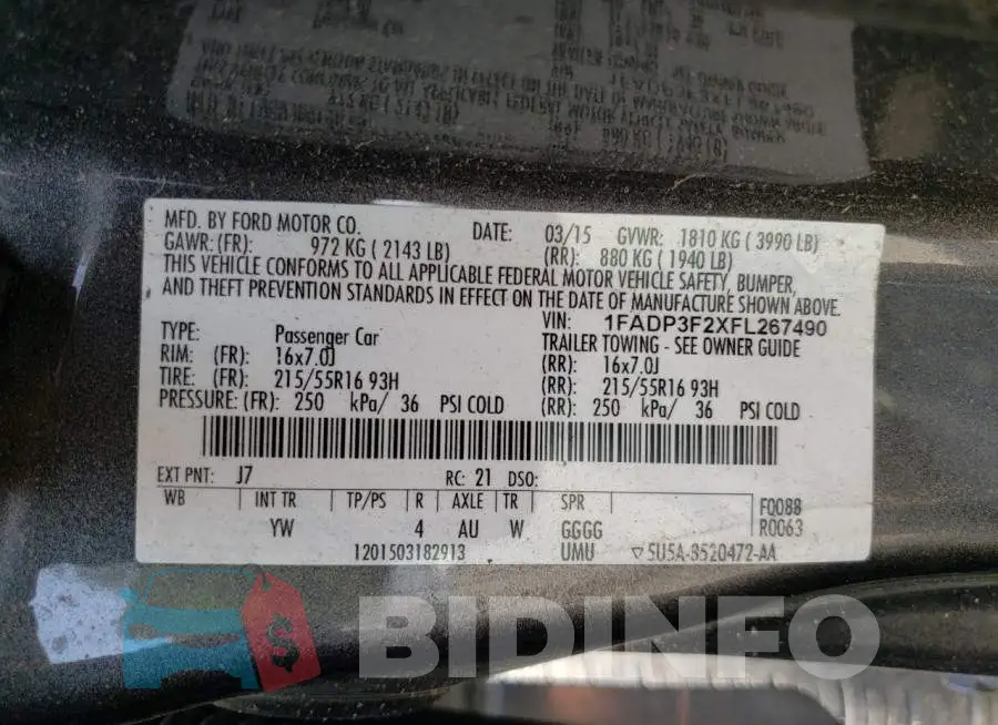 1FADP3F2XFL267490 Photo# 12