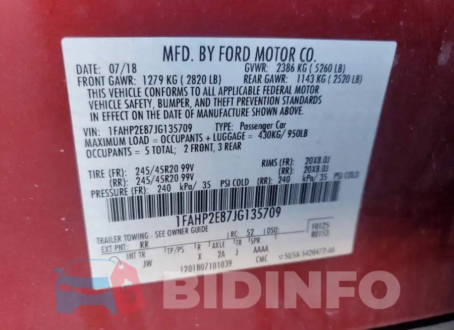 1FAHP2E87JG135709 Photo# 13