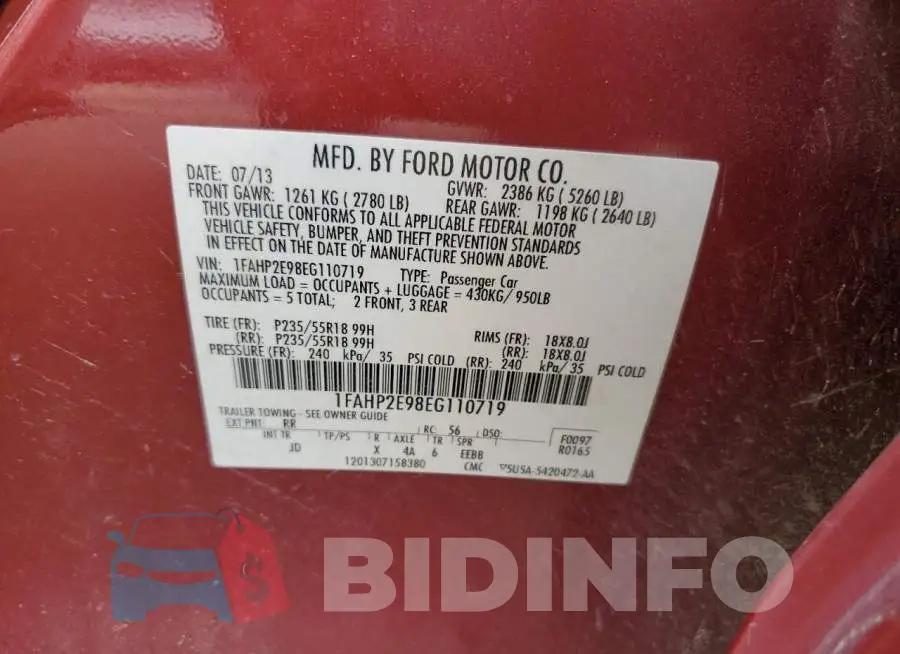 1FAHP2E98EG110719 Photo# 12