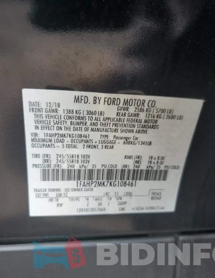 1FAHP2MK7KG108461 Photo# 12