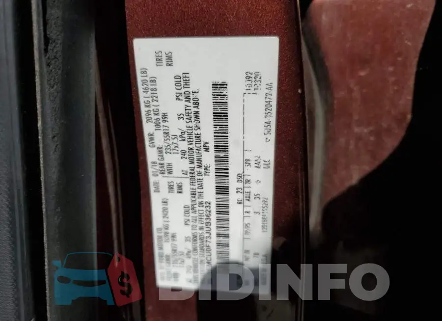 1FMCU0F73JUB36232 Photo# 12