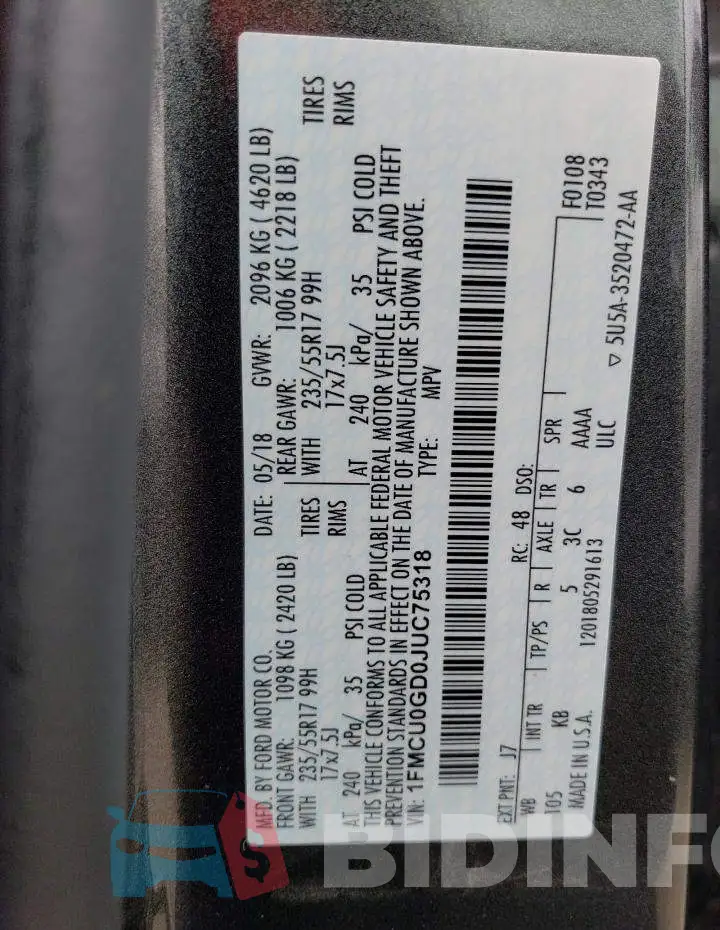 1FMCU0GD0JUC75318 Photo# 13