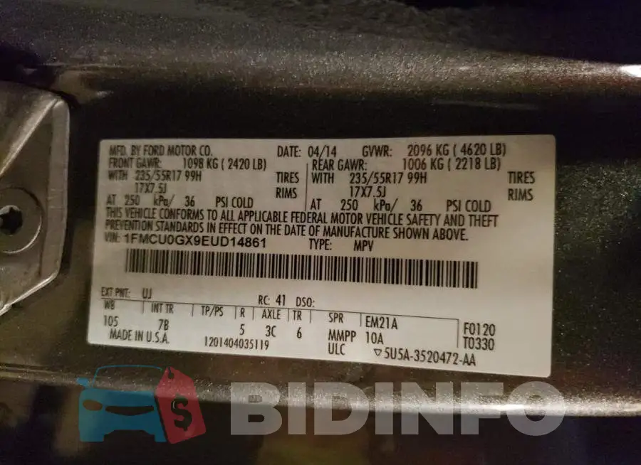 1FMCU0GX9EUD14861 Photo# 12