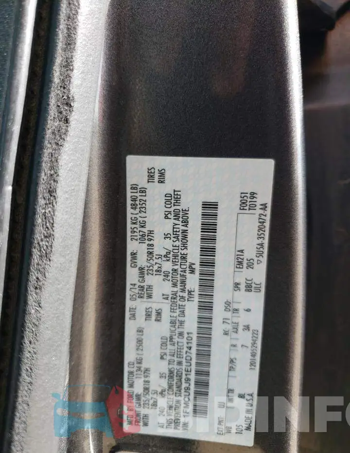 1FMCU9J91EUD74101 Photo# 14