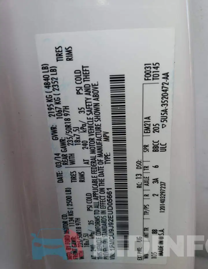 1FMCU9J92EUD05661 Photo# 13