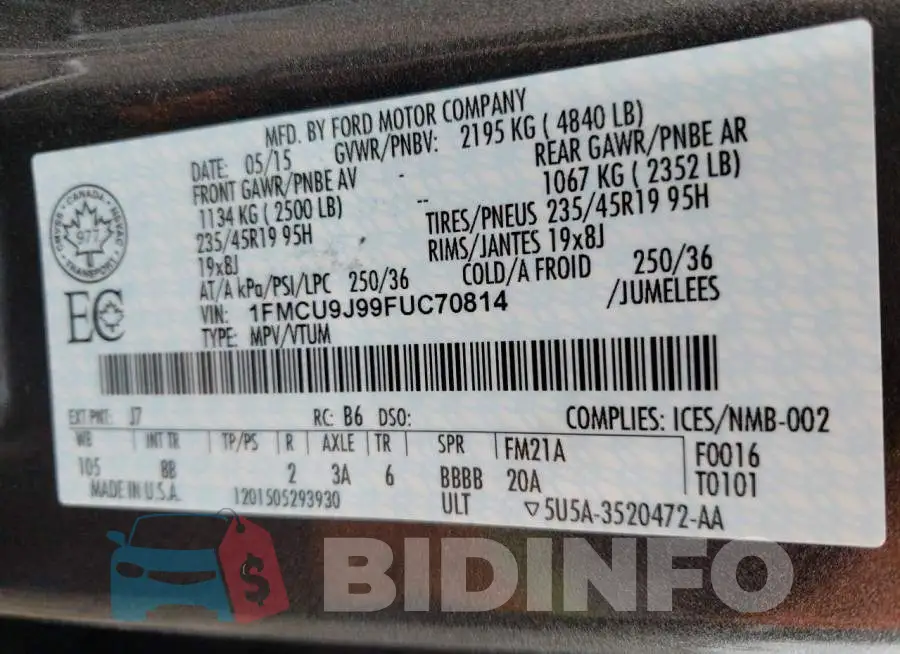 1FMCU9J99FUC70814 Photo# 14