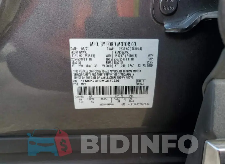 1FMSK7DH0MGB50226 Photo# 14
