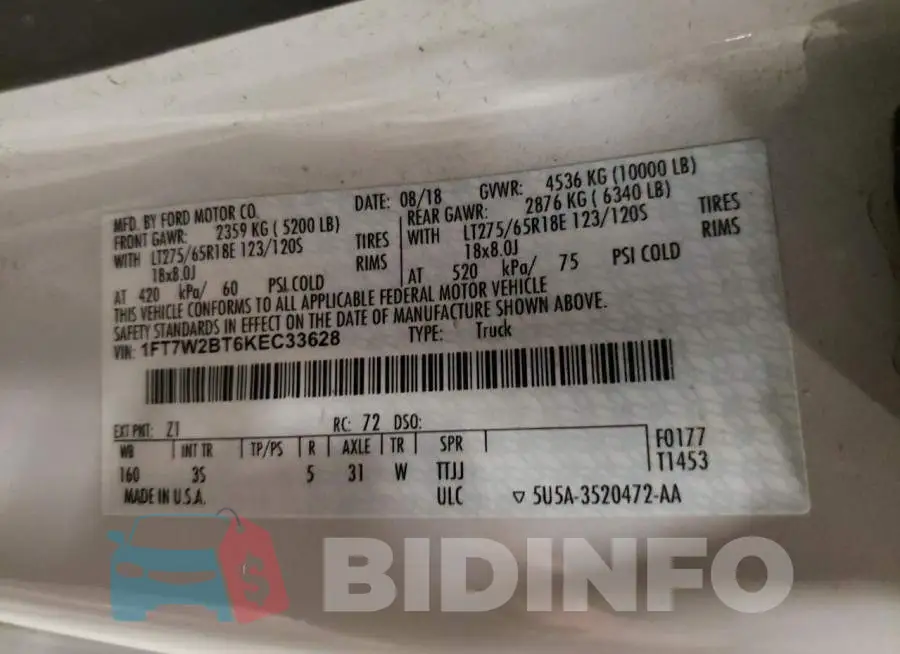 1FT7W2BT6KEC33628 Photo# 12