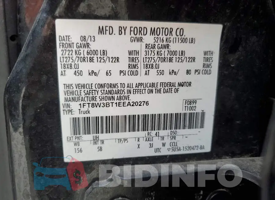 1FT8W3BT1EEA20276 Photo# 12