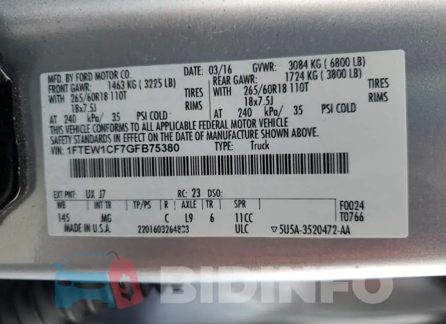 1FTEW1CF7GFB75380 Photo# 13