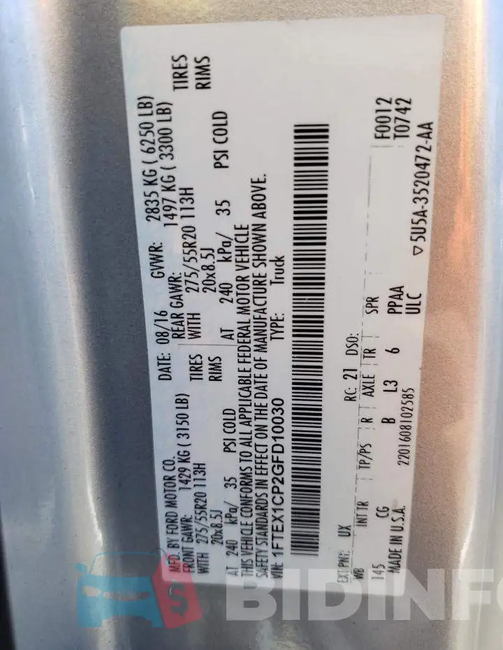 1FTEX1CP2GFD10030 Photo# 12