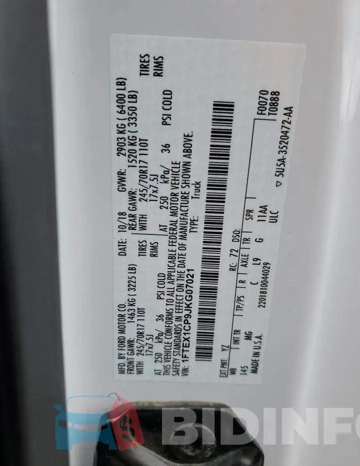 1FTEX1CP9JKG07021 Photo# 12
