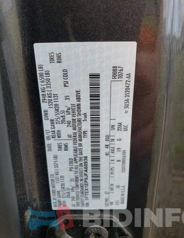 1FTEX1EP9JFA60936 Photo# 12