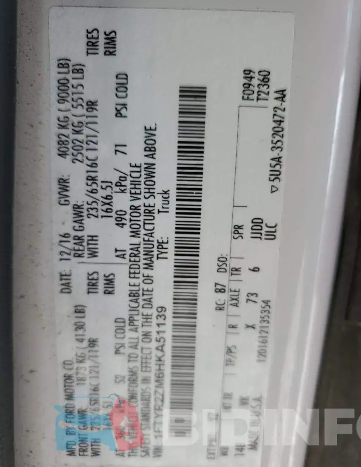 1FTYR2ZM6HKA51139 Photo# 13