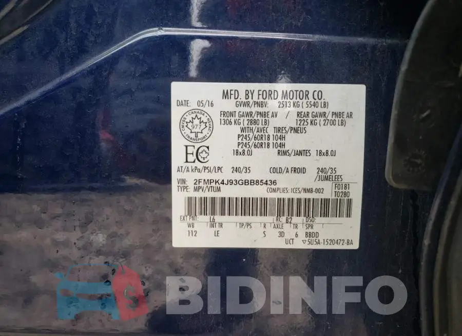 2FMPK4J93GBB85436 Photo# 13