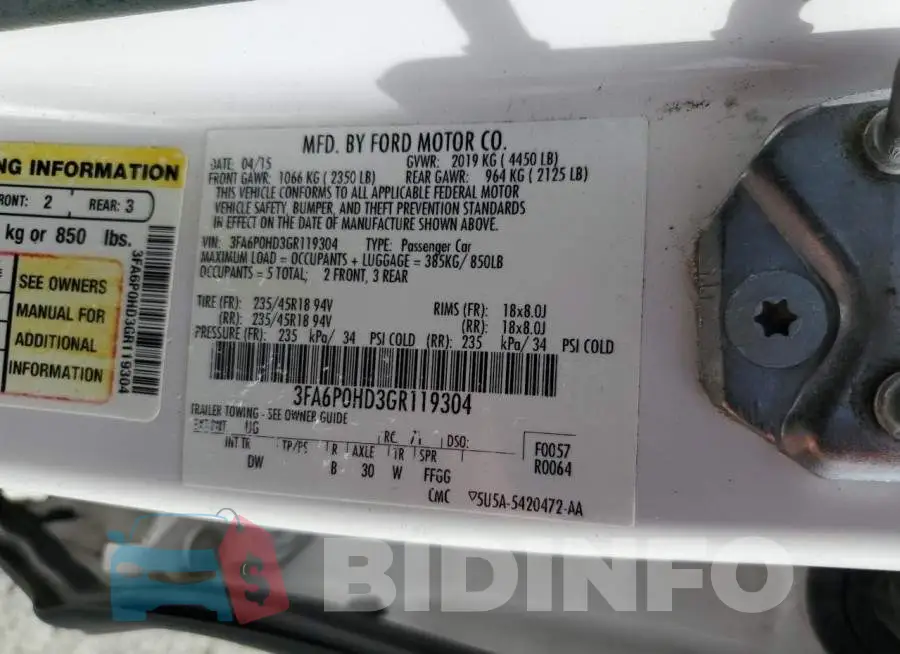 3FA6P0HD3GR119304 Photo# 12