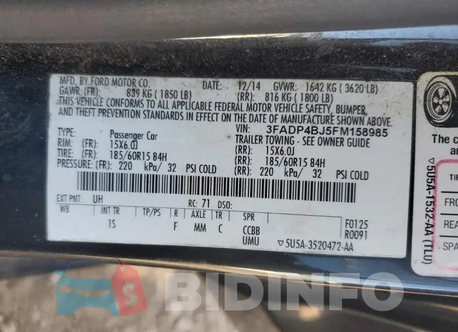 3FADP4BJ5FM158985 Photo# 12