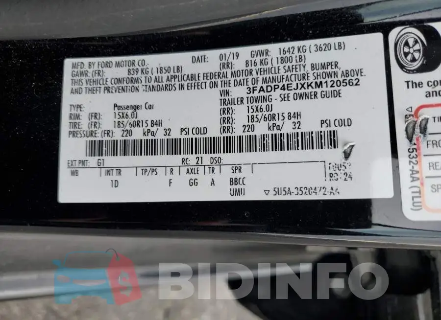 3FADP4EJXKM120562 Photo# 12