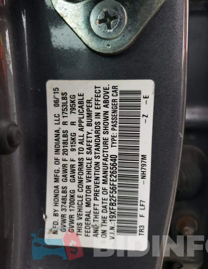 19XFB2F56FE265640 Photo# 12