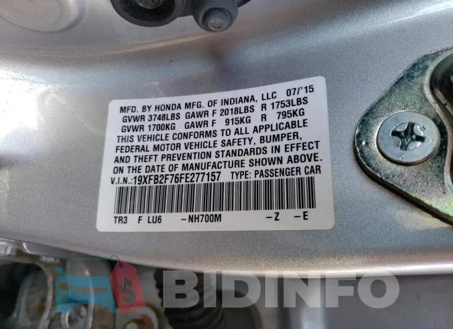 19XFB2F76FE277157 Photo# 13