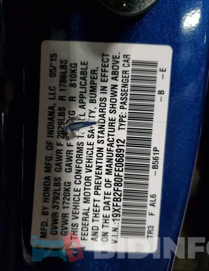 19XFB2F80FE068912 Photo# 13