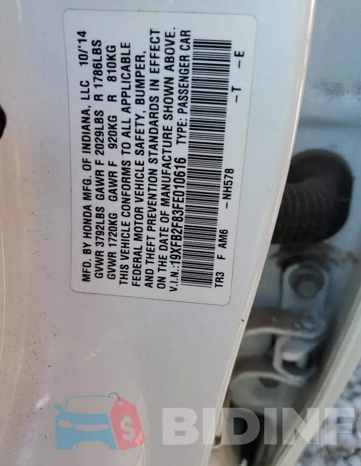 19XFB2F83FE010616 Photo# 12