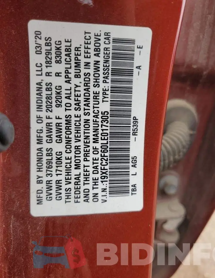 19XFC2F60LE017305 Photo# 12