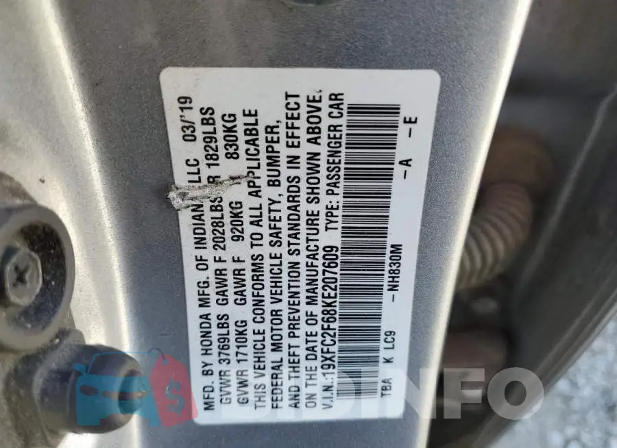 19XFC2F68KE207609 Photo# 12