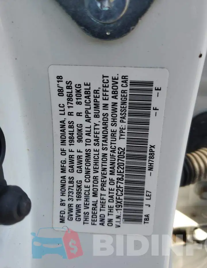 19XFC2F78JE207052 Photo# 12