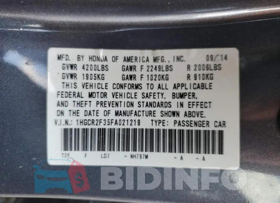 1HGCR2F35FA021219 Photo# 12