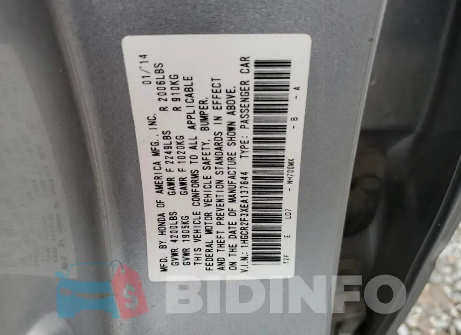 1HGCR2F3XEA137644 Photo# 12