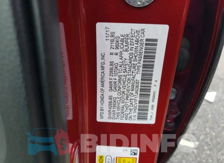 1HGCV1F17JA038357 Photo# 12